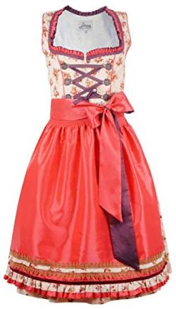 Iseaa Damen Dirndl Kleid Dirndlkleid Trachtenkleid Midi Sarina mit Zierrüschen in Aprikot 36 von Iseaa