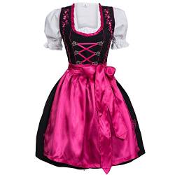 Iseaa Damen Dirndl Kleid Dirndlkleid Trachtenkleid Midi Schwarz Hakenverschluß pink 40 von Iseaa