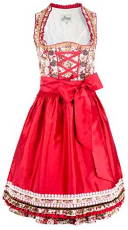 Iseaa Damen Dirndl Kleid Dirndlkleid Trachtenkleid Midi Tiara mit floralen Akzenten rot 44 von Iseaa