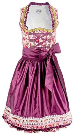 Iseaa Damen Dirndl Kleid Dirndlkleid Trachtenkleid Midi Tilda mit Zierrüschen lila 40 von Iseaa
