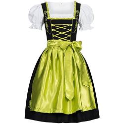 Iseaa Damen Dirndl Kleid Dirndlkleid Trachtenkleid Midi schwarz Leuchtend grün 34 von Iseaa