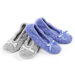 Isotoner Damen 2er-Pack Ballerina Slipper gesteppt und solide Ballerina Ballerina Flat, Periwinkle gesteppt, Esche massiv, 36.5/37.5 EU von Isotoner