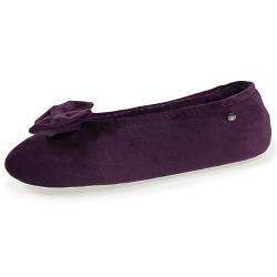 Isotoner Damen Ballerinas Hausschuhe Ledersohle, aubergine, 37/38 EU von Isotoner