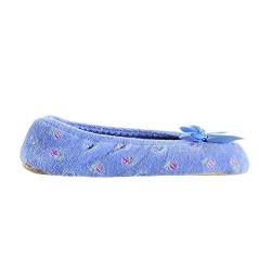 Isotoner Damen Embroidered Terry Ballerina Slippers Flache Sandalen, Periwinkle Weiche Schleife, 35.5 EU von Isotoner