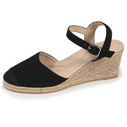 Isotoner Espadrilles Damen mit Absatz 6 cm und geschlossener Zehe, Schwarz , 38 EU von Isotoner