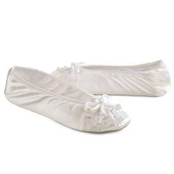 isotoner Damen Satin Ballerina Hausschuhe mit Stickerei Perle, Weiß, 36.5/37.5 EU von Isotoner