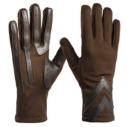 isotoner Damen Spandex Touchscreen Handschuhe für kaltes Wetter mit warmem Fleecefutter und Chevron-Details, Braun - Smardri, Large-X-Large von Isotoner