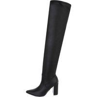 Ital-Design Damen Abendschuhe Party & Clubwear Overkneestiefel Blockabsatz High-Heel Stiefel in Schwarz von Ital-Design