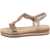 Ital-Design Damen Boho/Hippie Riemchensandalette (85960309) Keilabsatz/Wedge Keilsandaletten in Gold von Ital-Design