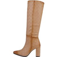 Ital-Design Damen Elegant High-Heel-Stiefel Blockabsatz High-Heel Stiefel in Hellbraun von Ital-Design