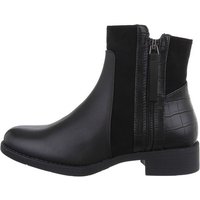 Ital-Design Damen Elegant Stiefelette Blockabsatz Flache Stiefeletten in Schwarz von Ital-Design