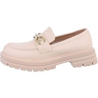 Ital-Design Damen Mokassins Freizeit Slipper (86016599) Blockabsatz Mokassins in Beige von Ital-Design