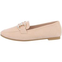 Ital-Design Damen Mokassins Freizeit Slipper Blockabsatz Mokassins in Beige von Ital-Design