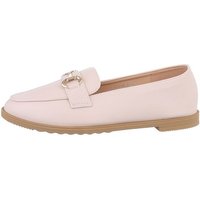 Ital-Design Damen Mokassins Freizeit Slipper Blockabsatz Mokassins in Beige von Ital-Design