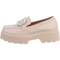 Ital-Design Damen Mokassins Freizeit Slipper Blockabsatz Mokassins in Beige von Ital-Design