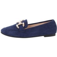 Ital-Design Damen Mokassins Freizeit Slipper Blockabsatz Mokassins in Blau von Ital-Design