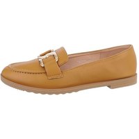 Ital-Design Damen Mokassins Freizeit Slipper Blockabsatz Mokassins in Camel von Ital-Design