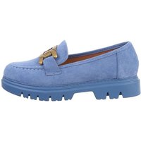 Ital-Design Damen Mokassins Freizeit Slipper Blockabsatz Mokassins in Hellblau von Ital-Design