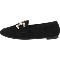 Ital-Design Damen Mokassins Freizeit Slipper Blockabsatz Mokassins in Schwarz von Ital-Design