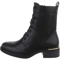 Ital-Design Damen Schnürschuhe Freizeit Schnürstiefelette Blockabsatz Schnürstiefeletten in Schwarz von Ital-Design