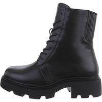 Ital-Design Damen Schnürschuhe Freizeit Stiefelette Blockabsatz Plateaustiefeletten in Schwarz von Ital-Design