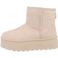 Ital-Design Damen Snowboots Freizeit Snowboots Flach Plateaustiefeletten in Beige von Ital-Design