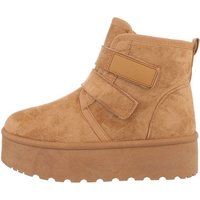 Ital-Design Damen Snowboots Freizeit Snowboots Flach Plateaustiefeletten in Camel von Ital-Design