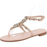 Ital-Design Damen Zehentrenner mit funkelnden Akzenten Zehentrenner (86192808) Blockabsatz Riemchensandalen in Beige von Ital-Design