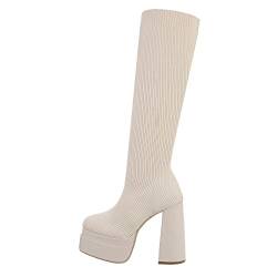 Ital Design Damenschuhe Stiefel High-Heel Stiefel, 037-, Textil, Beige, Gr. 39 von Ital Design
