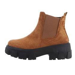 Ital Design Damenschuhe Stiefeletten Plateaustiefeletten, 4531-, Textil, Camel, Gr. 39 von Ital Design