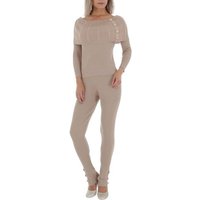 Ital-Design Jumpsuit Damen Freizeit Stretch Zweiteiler in Beige von Ital-Design