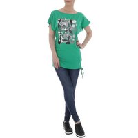 Ital-Design Kurzarmshirt Damen Freizeit Print Stretch T-Shirt in Grün von Ital-Design