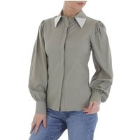 Ital-Design Langarmbluse Damen Elegant Hemd Perlen Bluse in Olive von Ital-Design