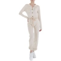 Ital-Design Overall Damen Freizeit Stretch Langer Jumpsuit in Creme von Ital-Design