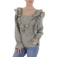 Ital-Design Rüschenbluse Damen Party & Clubwear Rüschen Bluse in Olive von Ital-Design