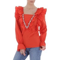 Ital-Design Rüschenbluse Damen Party & Clubwear Rüschen Bluse in Rot von Ital-Design