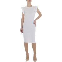 Ital-Design Sommerkleid Damen Freizeit (86164469) Rüschen Stretch Rippstrickoptik Minikleid in Weiß von Ital-Design