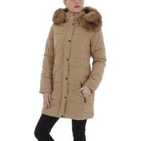 Ital-Design Steppjacke Damen Freizeit Kapuze (abnehmbar) Gefüttert Mantel in Beige von Ital-Design