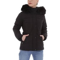 Ital-Design Steppjacke Damen Freizeit Kapuze (abnehmbar) Gefüttert Winterjacke in Schwarz von Ital-Design