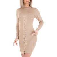 Ital-Design Strickkleid Damen Freizeit Schnürung Stretch Strickoptik Stretchkleid in Beige von Ital-Design