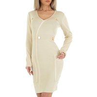 Ital-Design Strickkleid Damen Freizeit Zierknöpfe Stretch Strickoptik Stretchkleid in Creme von Ital-Design