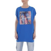 Ital-Design T-Shirt Damen Freizeit Print Stretch T-Shirt in Blau von Ital-Design