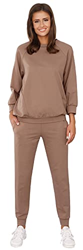 Italian Fashion Damen 2teiliger Sportanzüg Trainingsanzug modisch Set (XL, Karamellfarbe) von Italian Fashion IF