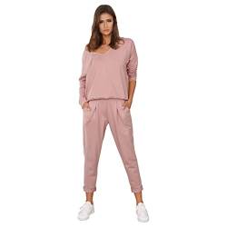 Italian Fashion Damen 2teiliger Sportanzüg Trainingsanzug modisch Set Baumwolle (L, Rosa) von Italian Fashion IF