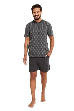 Italian Fashion IF Balmer Herren moderner kurzer Schlafanzug/Shorty aus 100% Baumwolle, kurz dunkelgrau Karos, Gr. XL von Italian Fashion IF