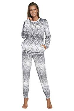 Italian Fashion IF Damen Fleece Hausanzug Schlafanzug Lang Winter Weicher Pyjama Anzug Set Zweiteiliger Bipolar Oberteil mit Taschen und Hose von Italian Fashion