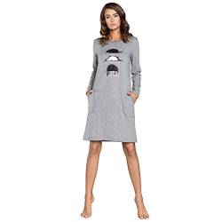 Italian Fashion IF Damen Nachthemd Nachtwäsche Nachtkleid Aus Baumwolle Rundhals Lässige Schlafhemd Sleepshirt Schlafanzug Damen Sleepwear Mit Vordertasche (L, Grau) von Italian Fashion IF