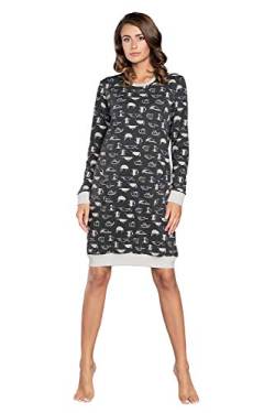 Italian Fashion IF Damen Nachthemd Nachtwäsche Nachtkleid Aus Baumwolle Rundhals Lässige Schlafhemd Sleepshirt Schlafanzug Damen Sleepwear Mit Vordertasche (M, Grau Ecru) von Italian Fashion IF