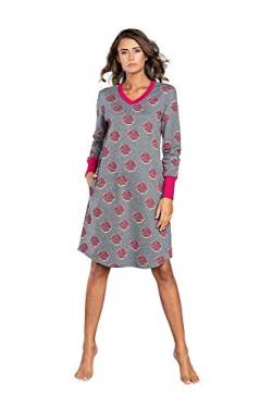 Italian Fashion IF Damen Nachthemd Nachtwäsche Nachtkleid Aus Baumwolle Rundhals Lässige Schlafhemd Sleepshirt Schlafanzug Damen Sleepwear Mit Vordertasche (M, Melange) von Italian Fashion IF