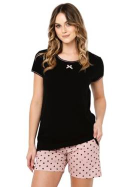 Italian Fashion IF Damen Pyjama Set Schlafanzug Kurz Baumwolle Nachtwäsche Kurzarm Sommer Zweiteilig Sleepwear Schlafanzug Hausanzug (DE/NL/SE/PL, Alphanumerisch, M, Regular, Regular, Schwarz/Rosa) von Italian Fashion